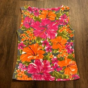 Tracy Feith Floral Tank Top Tropical Beach Pink Orange Small